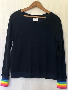 Sundry navy Terry Sweatshirt with rainbow cuffs